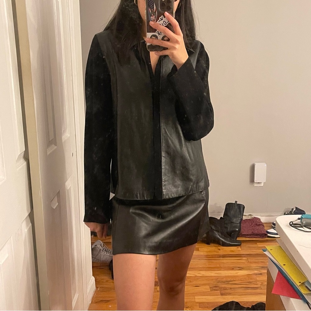 Anne Klein Leather Sweater Shirt